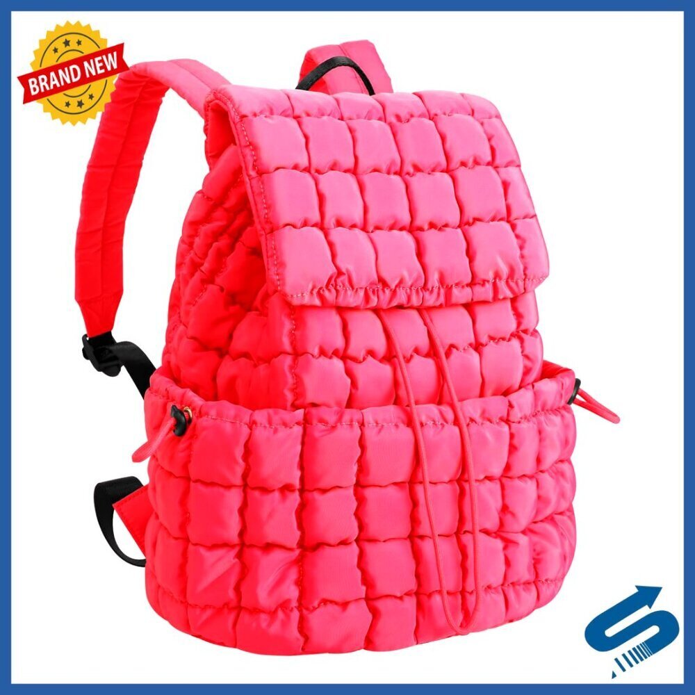 Quilted Puffer Backpack Lightweight Nylon Casual Daypack Top Flap Drawstring